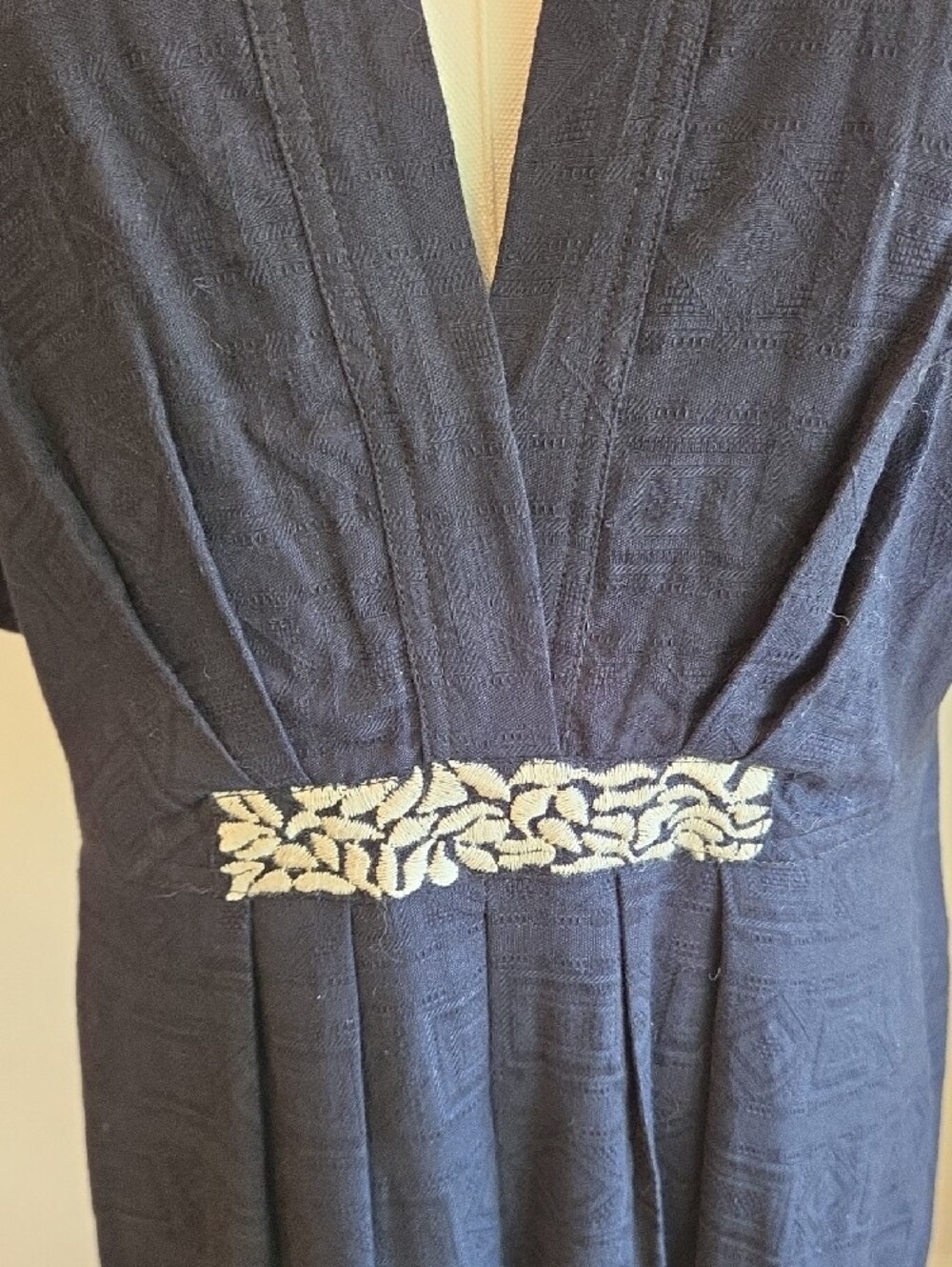 Anthropologie Black Midi Dress with Cream Floral Embroidery - Picture 9 of 15